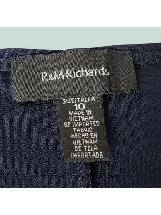 R&M Richards Sleeveless Dress W Metallic Embelishment Neckline Navy Blue Size 10 - Picture 5 of 13